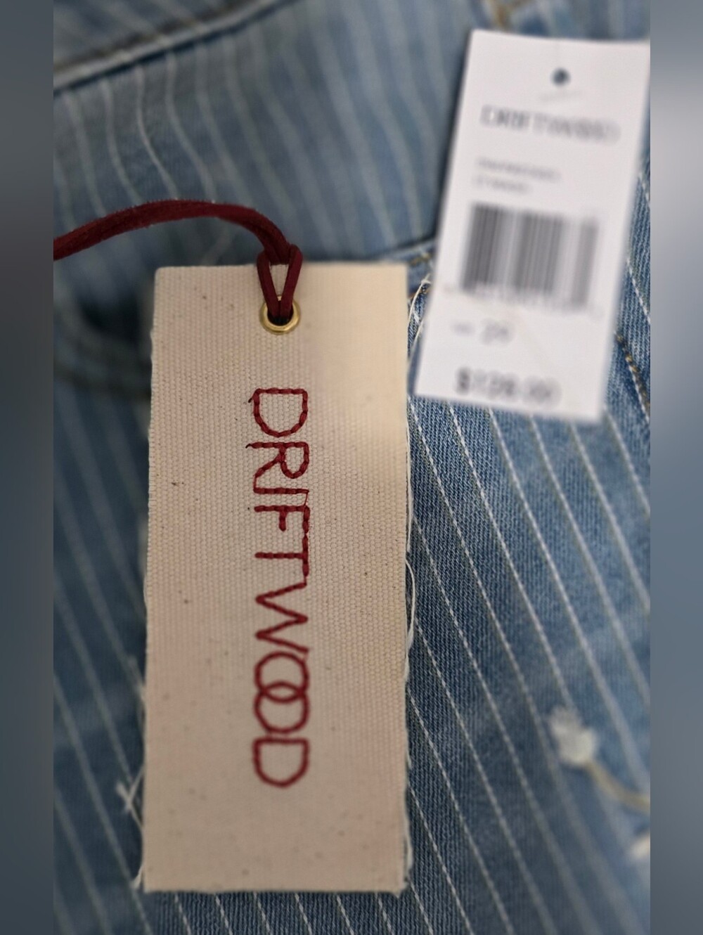 DRIFTWOOD Light Blue Pinstripe Skinny Jeans with White Floral Embroidery NWT - Picture 11 of 15